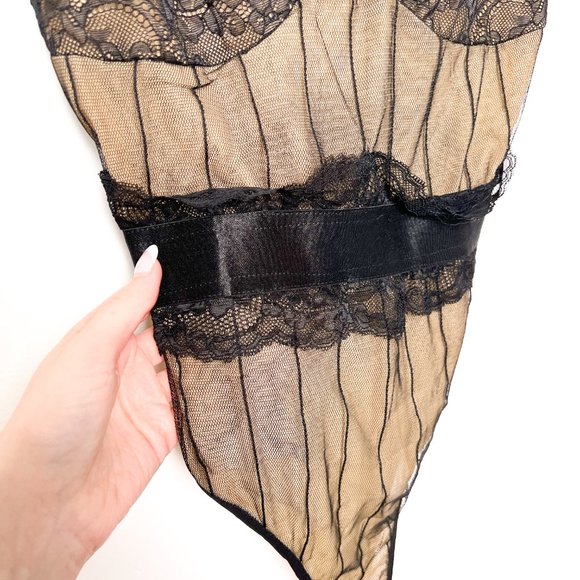 Lingerie y2k Lace Black Strappy Body Suit Top - Picture 3 of 6